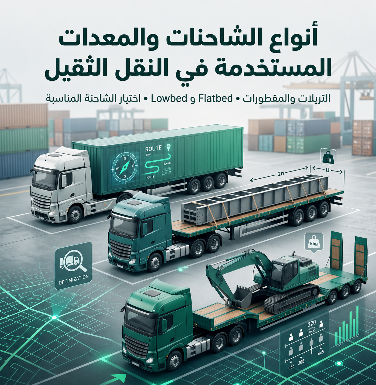 أنواع الشاحنات والمعدات المستخدمة في النقل الثقيل 